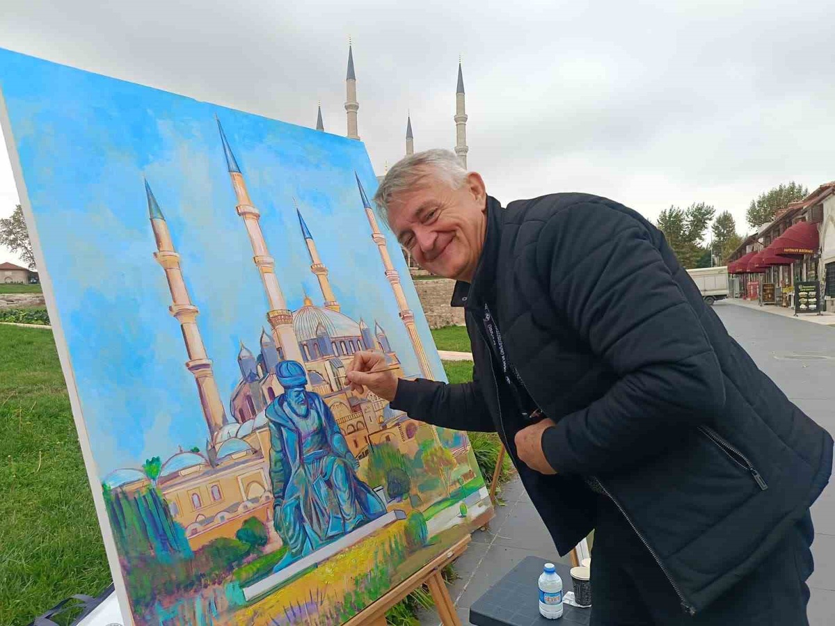 Edirne'de Balkanlar ve Azerbaycan'dan gelen ressamlar Selimiye'yi tuvale taşıdı